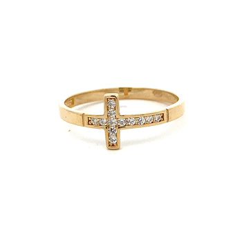 Žluté zlato prsten KŘÍŽEK se zirkony